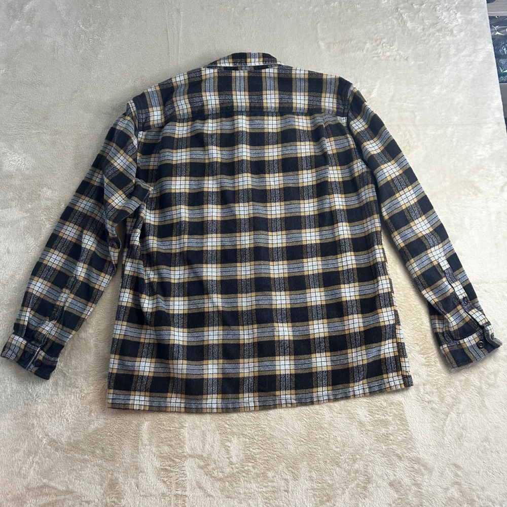 Patagonia Flannel Shirt Mens L Black Tan Cream Plaid Organic Cotton Fjord LS‎ - Picture 3 of 7